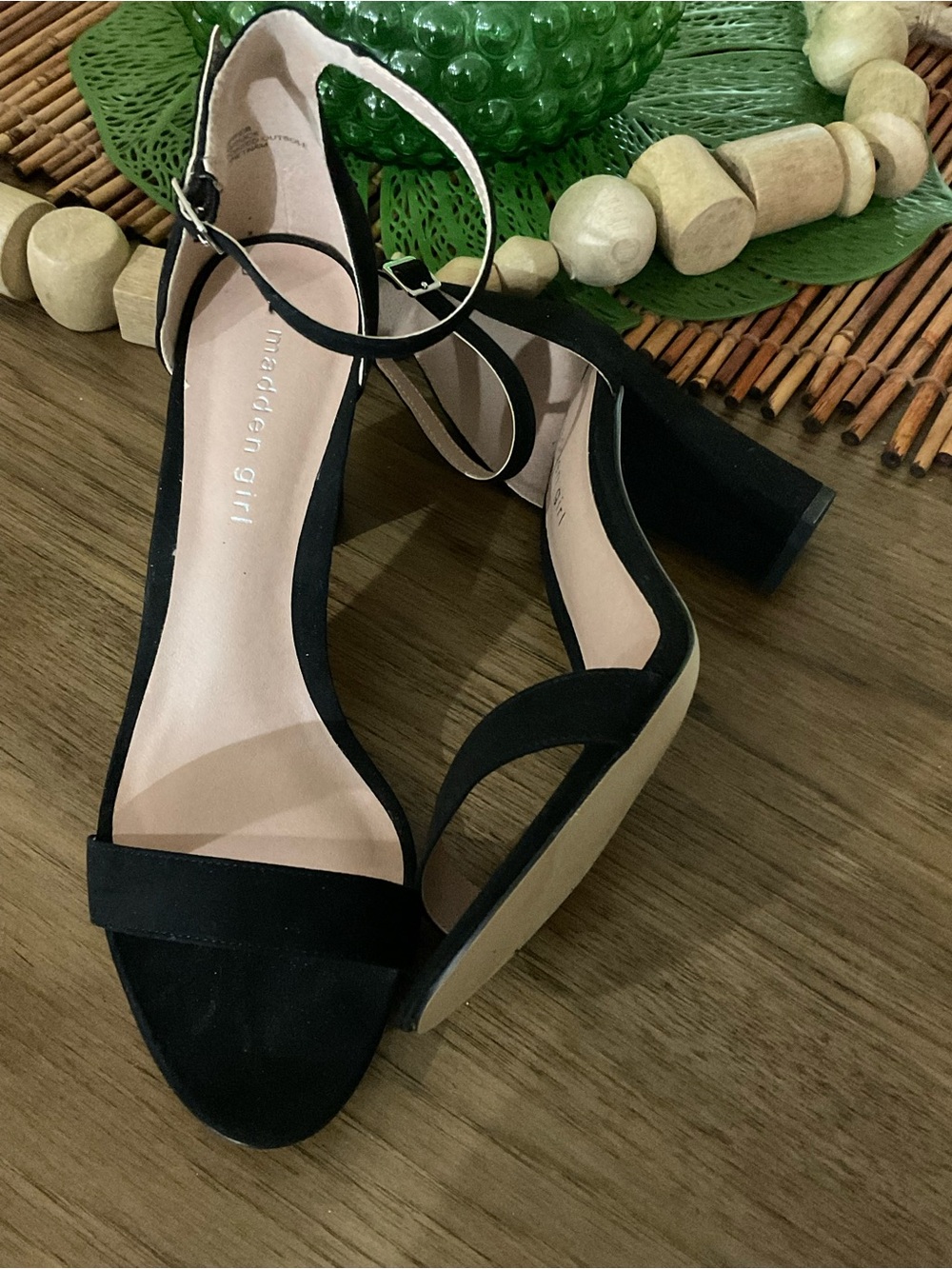Madden Girl Black Suede Ankle-Strap Block Heel Sandals Sz 9.5